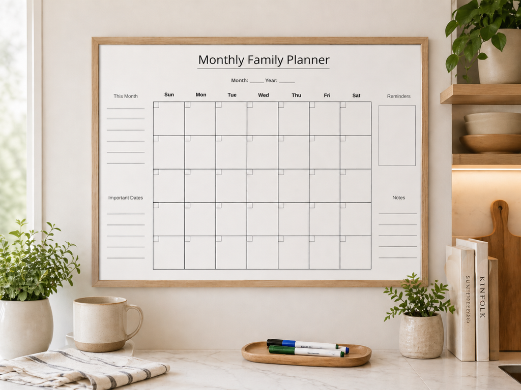 Monthly Family Planner Printable – Simple Family Calendar PDF