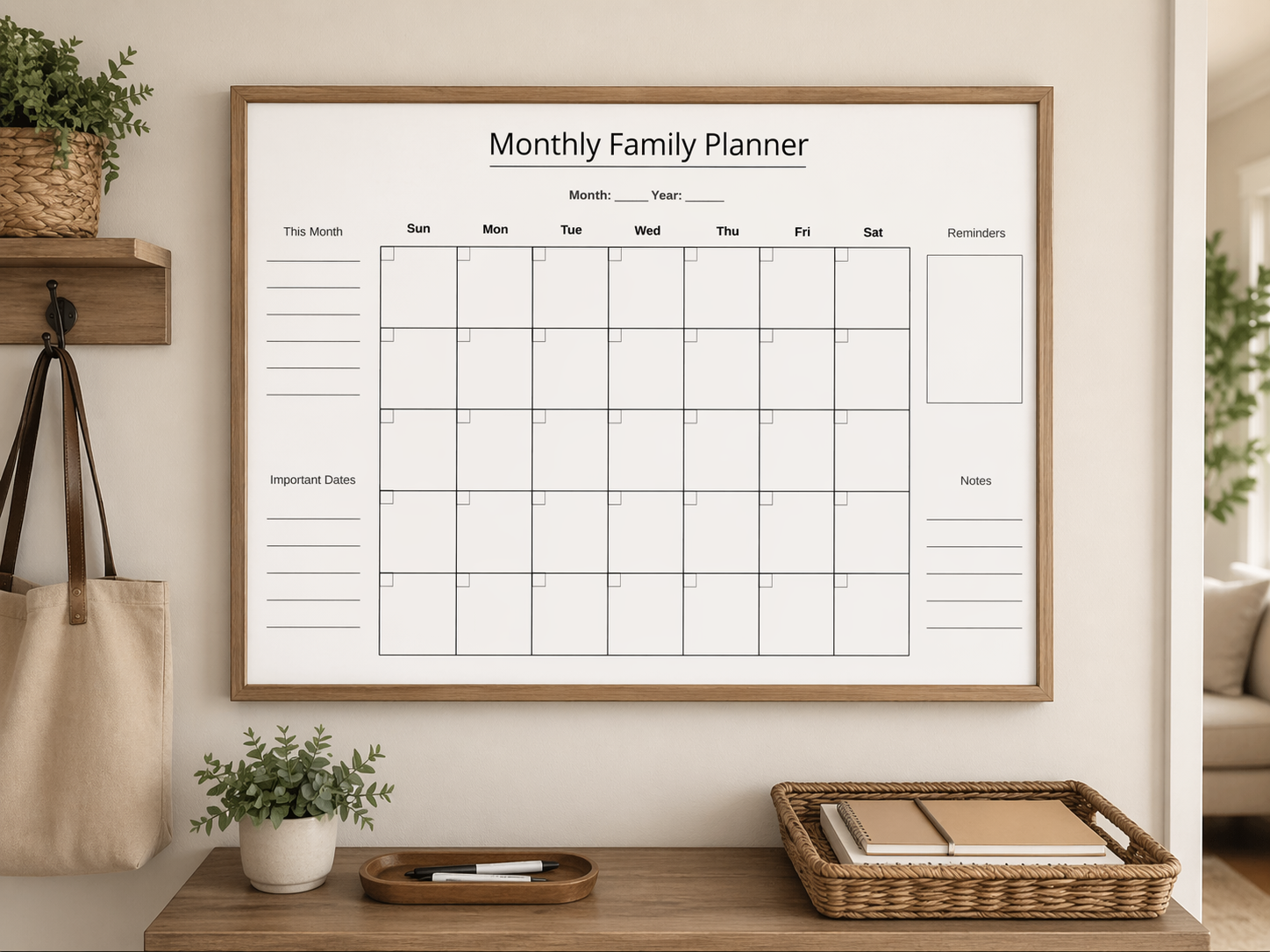 Monthly Family Planner Printable – Simple Family Calendar PDF