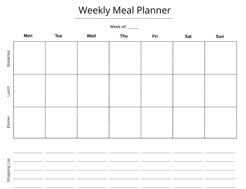 Weekly Meal Planner Printable – Simple Weekly Meal Organiser with Shopping List