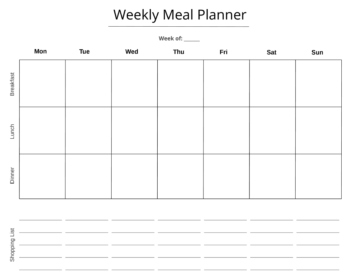Weekly Meal Planner Printable – Simple Weekly Meal Organiser with Shopping List