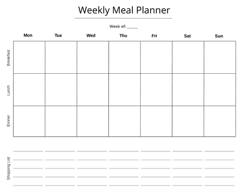 Weekly Meal Planner Printable – Simple Weekly Meal Organiser with Shopping List