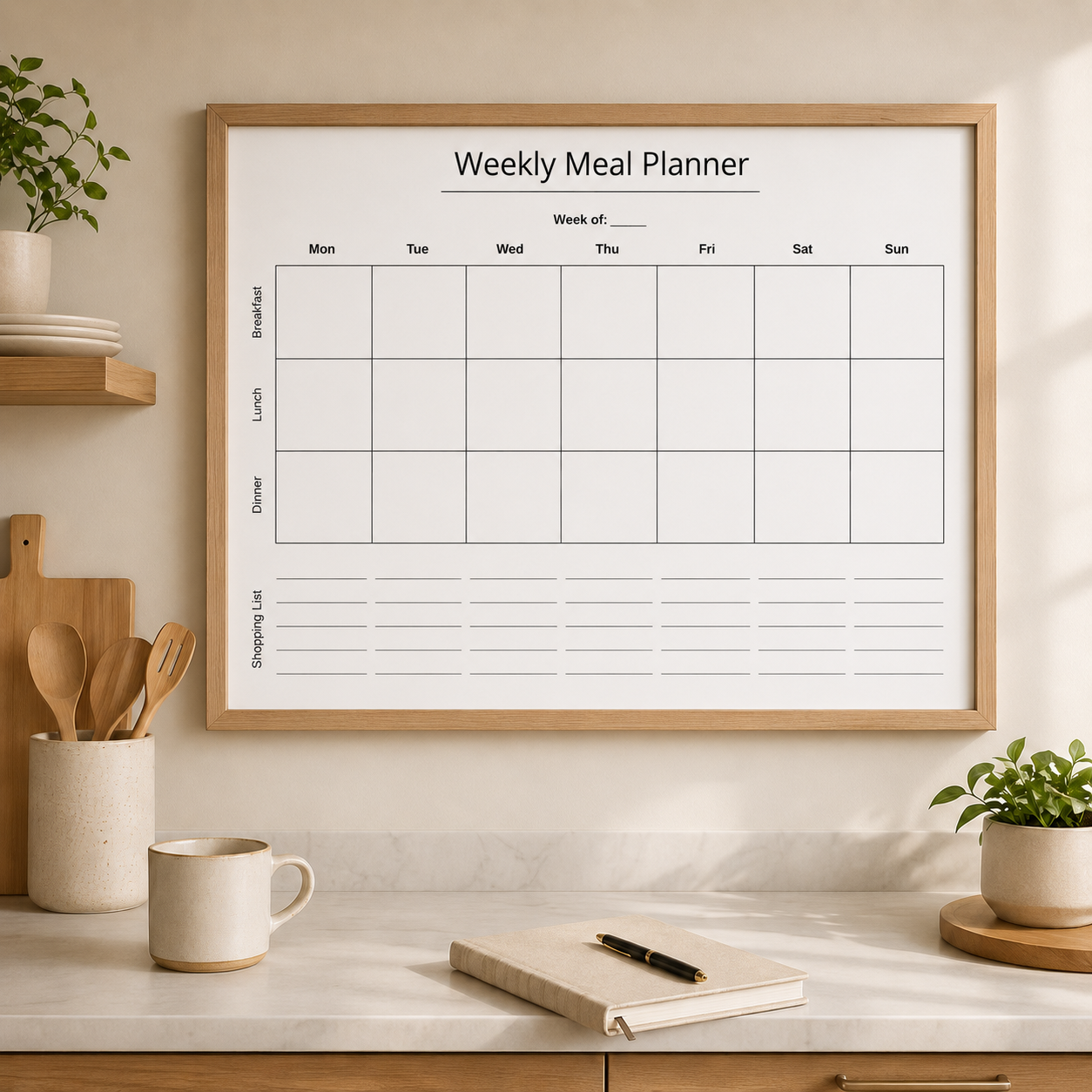 Weekly Meal Planner Printable – Simple Weekly Meal Organiser with Shopping List