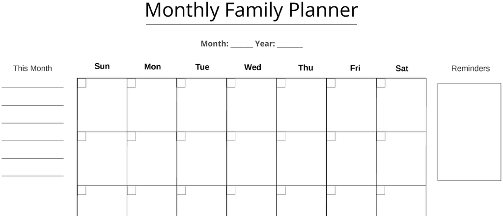 Monthly Family Planner Printable – Simple Family Calendar PDF
